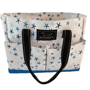 SCOUT Uptown Girl Pocket Tote Blue Star Fish Print Zip Top Beach Bag Pockets